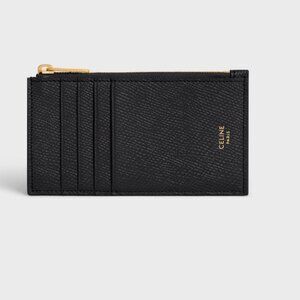CELINE ZIPPED COMPACT CARD HOLDER ESSENTIALS IN GRAINED CALFSKIN BLACK
